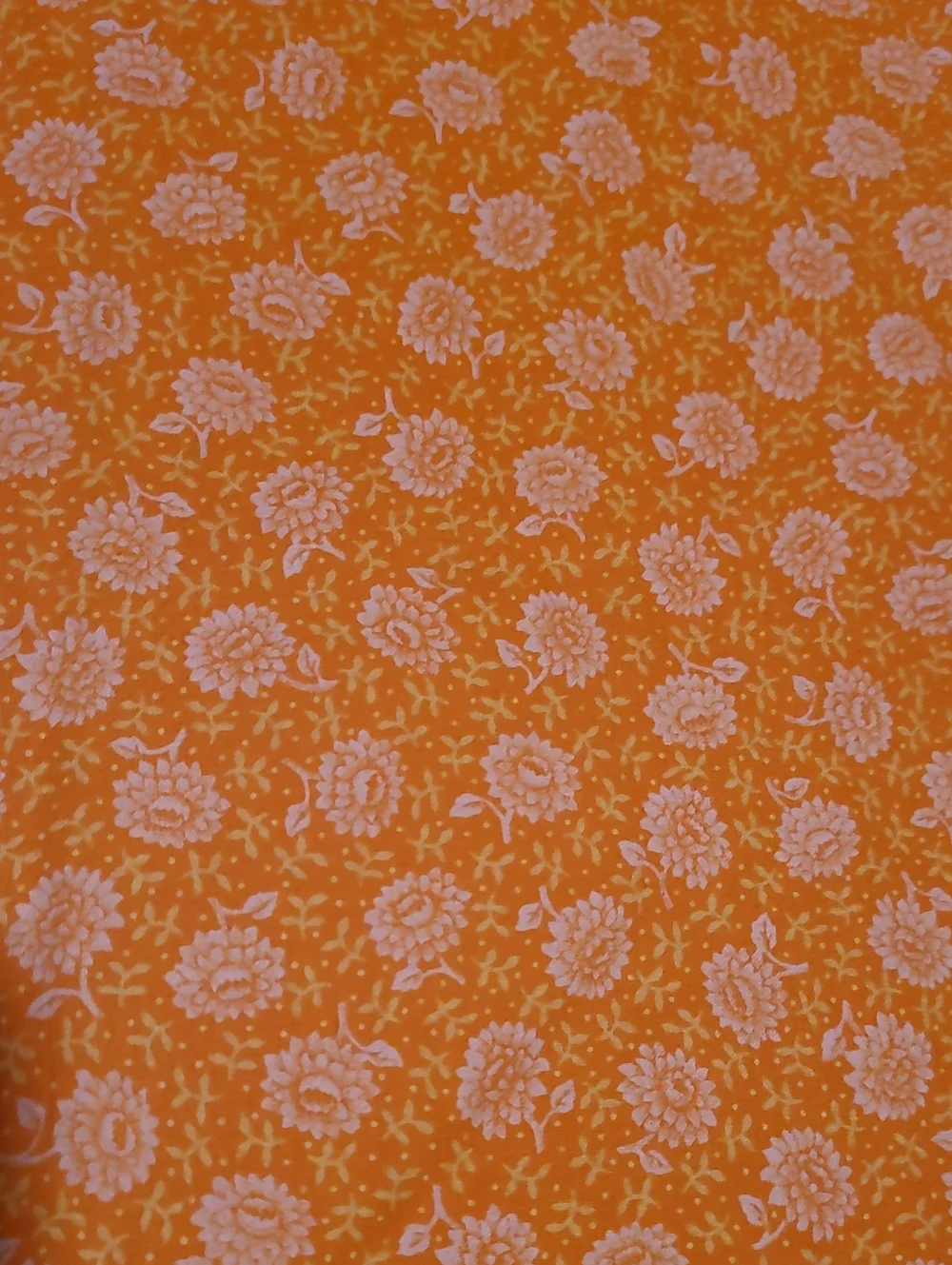 Fabric Orange White Flowers, Over 4 Yards, Sewing Quilting Crafting Cotton